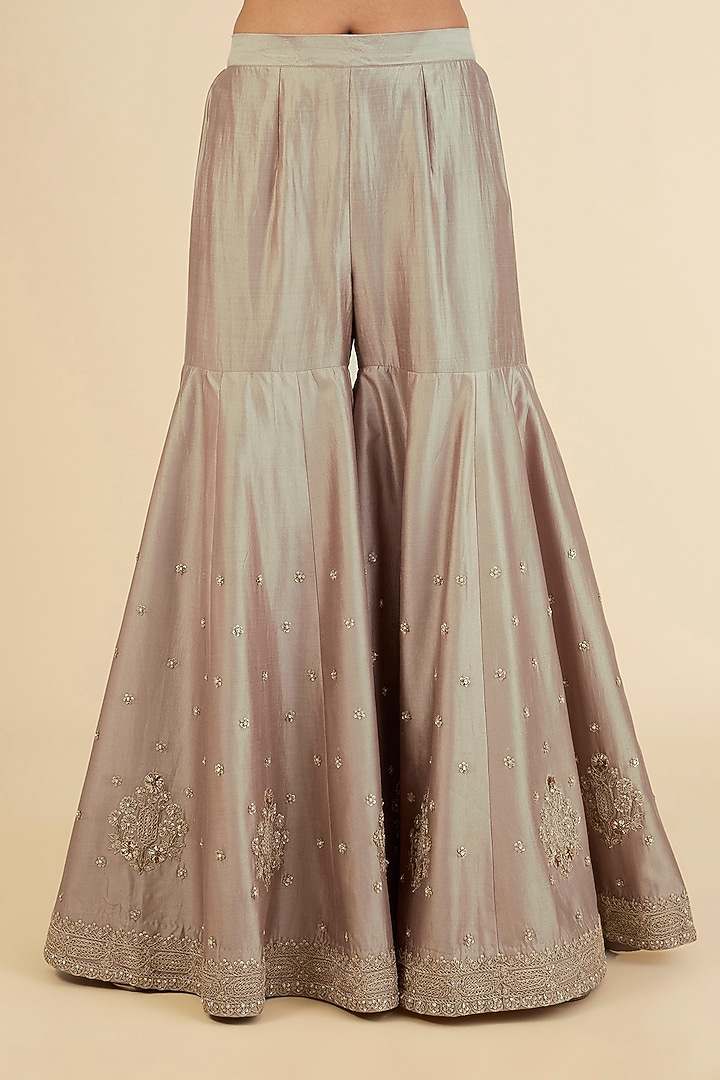 Biscuit-Colored Spun Silk Embroidered Bridal Sharara Set by Surbhi Shah at Pernia's Pop Up Shop