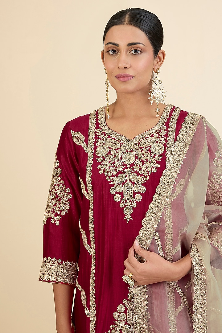 Biscuit-Colored Spun Silk Embroidered Bridal Sharara Set by Surbhi Shah at Pernia's Pop Up Shop