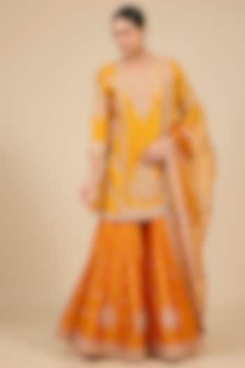 Mango Yellow Spun Silk Bridal Sharara Set by SURBHI SHAH at Pernia's Pop Up Shop