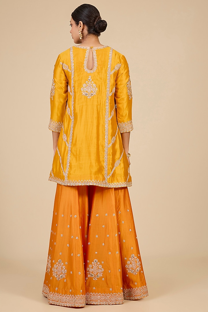 Mango Yellow Spun Silk Bridal Sharara Set by SURBHI SHAH at Pernia's Pop Up Shop