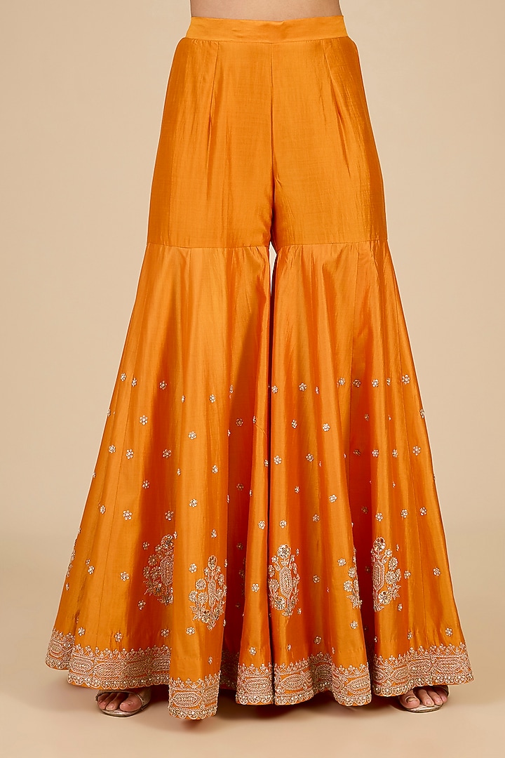Mango Yellow Spun Silk Bridal Sharara Set by SURBHI SHAH at Pernia's Pop Up Shop