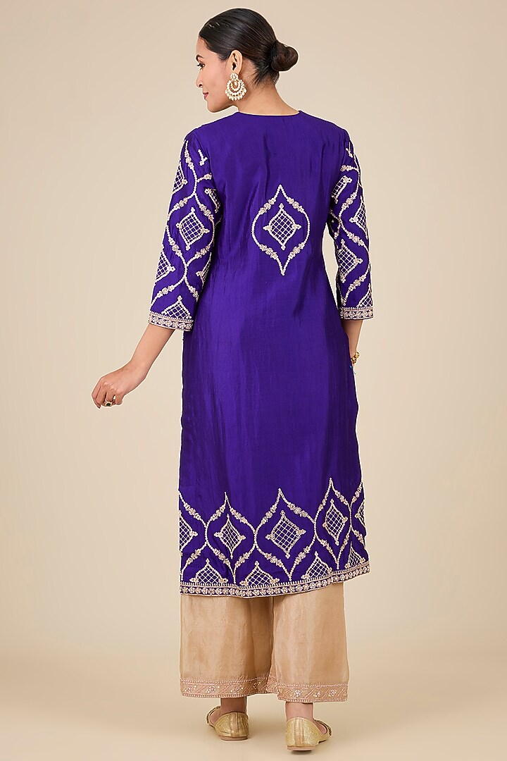 Purple Spun Silk Zardosi Work Kurta Set by Surbhi Shah at Pernia's Pop Up Shop
