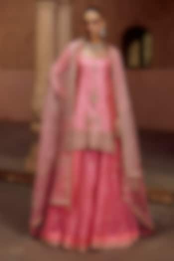 Raspberry Pink Organza Bridal Sharara Set by SURBHI SHAH at Pernia's Pop Up Shop