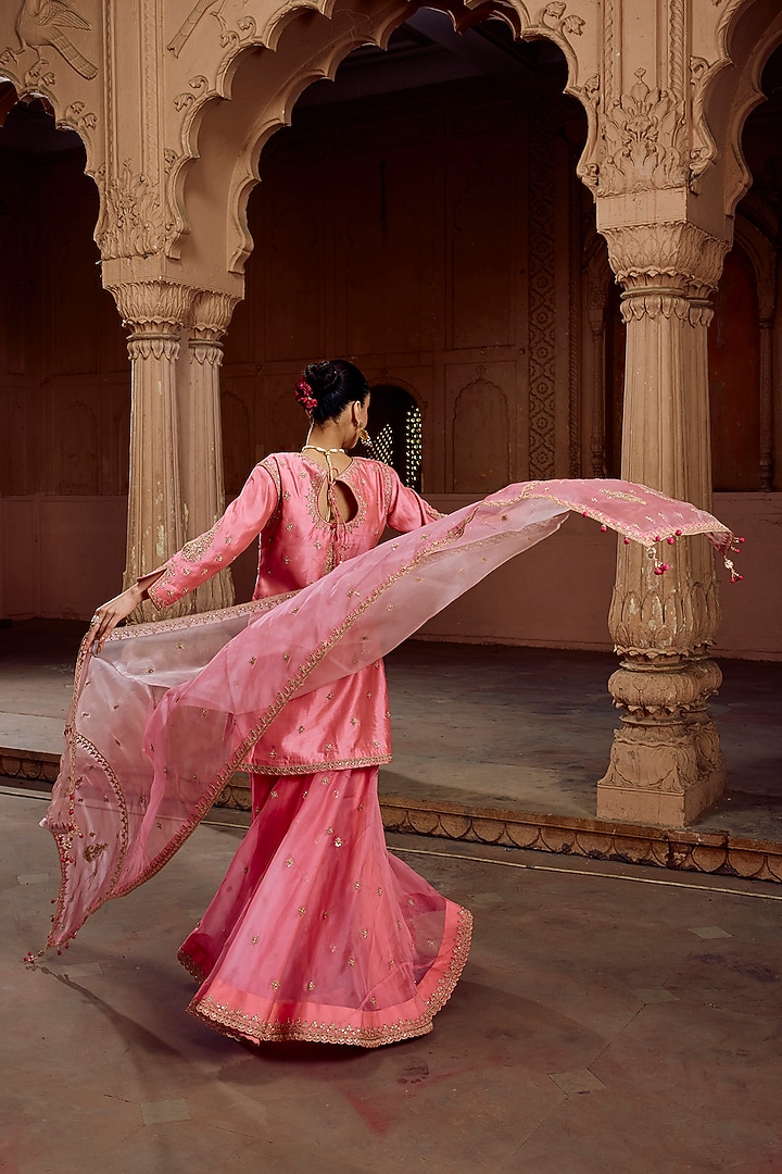Raspberry Pink Organza Bridal Sharara Set by SURBHI SHAH at Pernia's Pop Up Shop