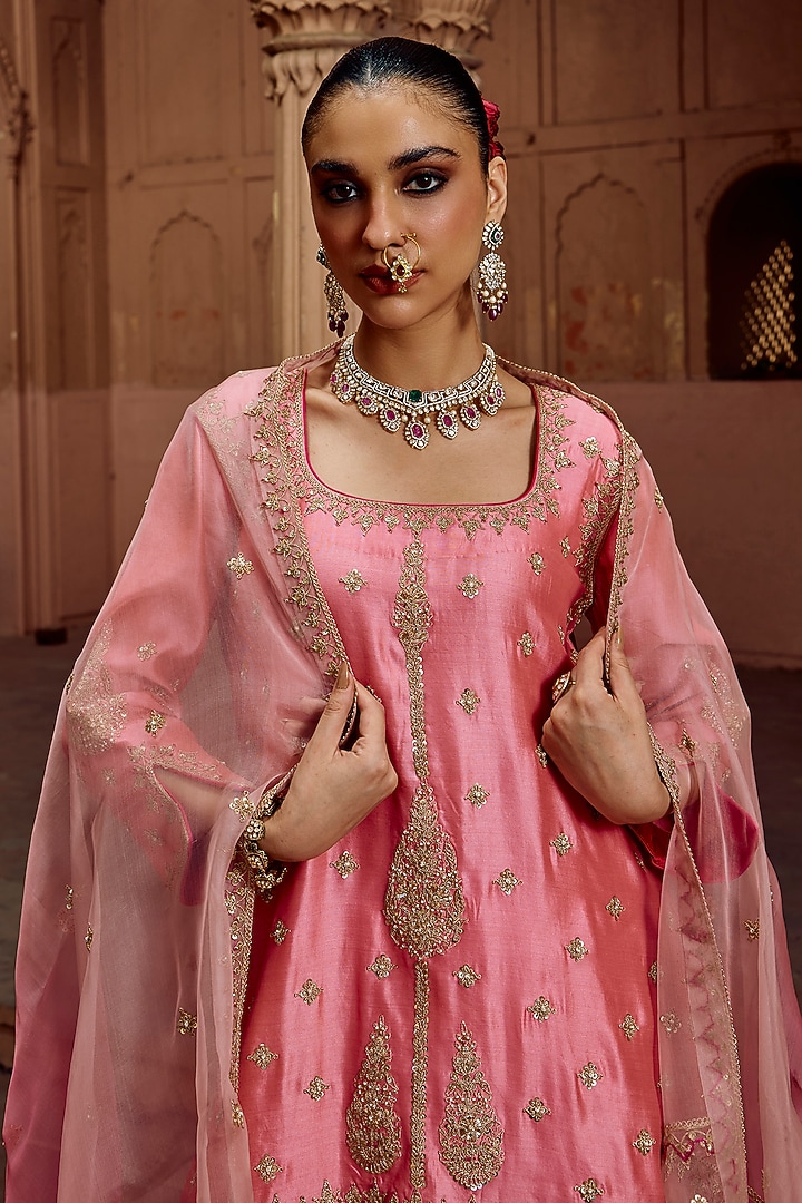 Raspberry Pink Organza Bridal Sharara Set by SURBHI SHAH at Pernia's Pop Up Shop