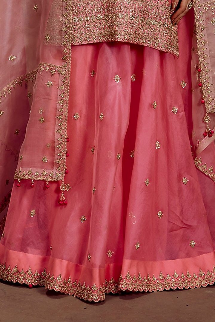 Raspberry Pink Organza Bridal Sharara Set by SURBHI SHAH at Pernia's Pop Up Shop