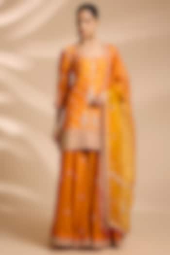 Orange Organza Marori Embroidered Bridal Sharara Set by Surbhi Shah at Pernia's Pop Up Shop