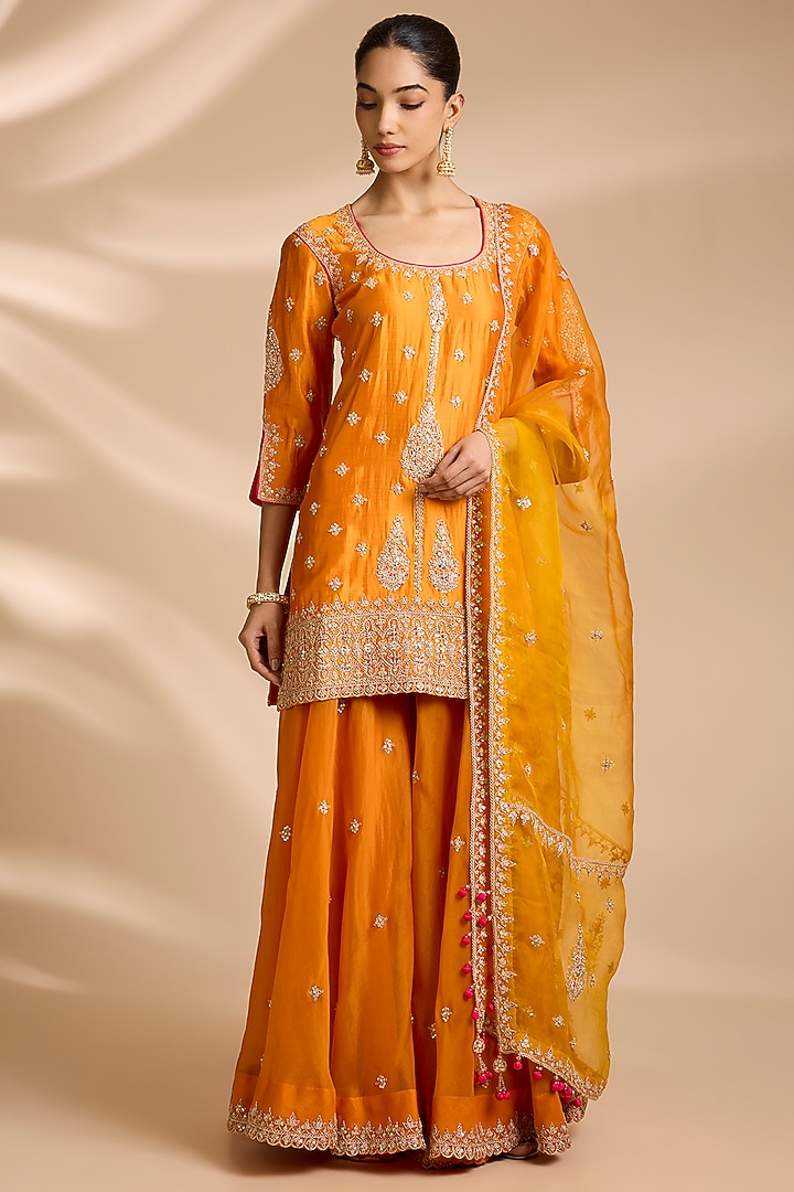 Orange Organza Marori Embroidered Bridal Sharara Set by Surbhi Shah at Pernia's Pop Up Shop