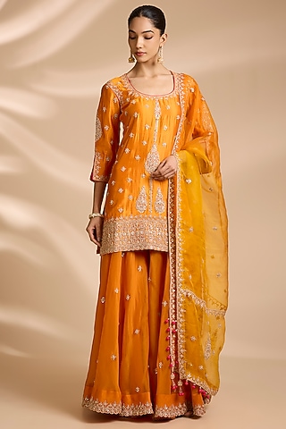Orange Organza Marori Embroidered Sharara Set by Surbhi Shah