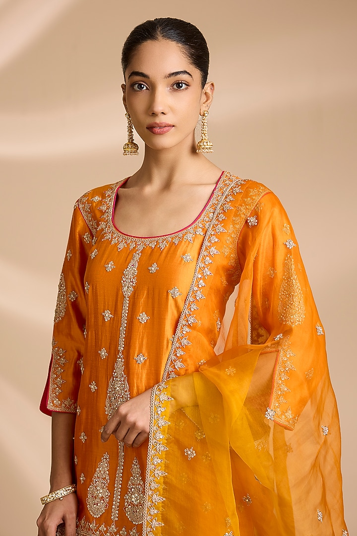 Orange Organza Marori Embroidered Bridal Sharara Set by Surbhi Shah at Pernia's Pop Up Shop