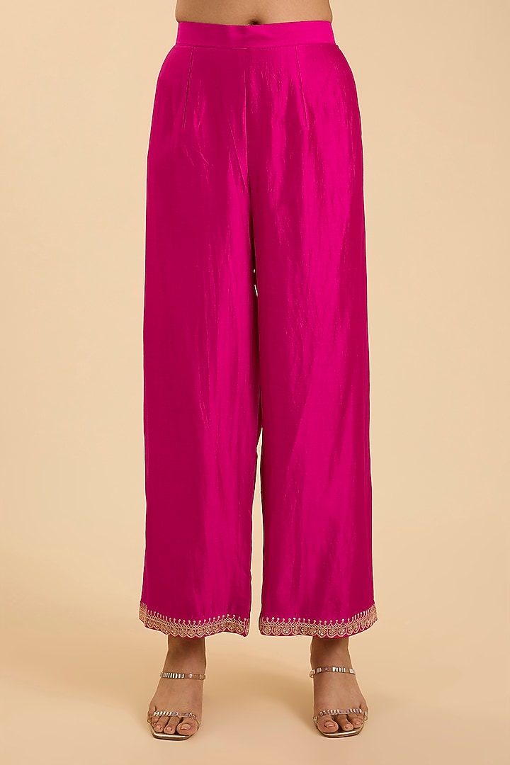 Red & Rani Pink Ombre Spun Silk Mukaish Work Kurta Set by Surbhi Shah at Pernia's Pop Up Shop