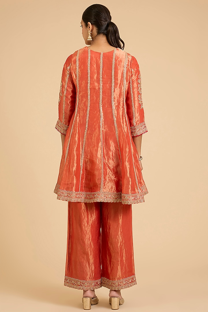 Orange Tissue Marori Work Bridal Anarkali Set by SURBHI SHAH at Pernia's Pop Up Shop