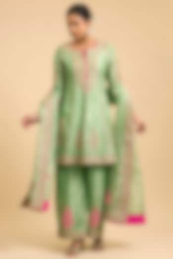 Mint Green Tissue Mukesh Embroidered Bridal Anarkali Set by Surbhi Shah at Pernia's Pop Up Shop