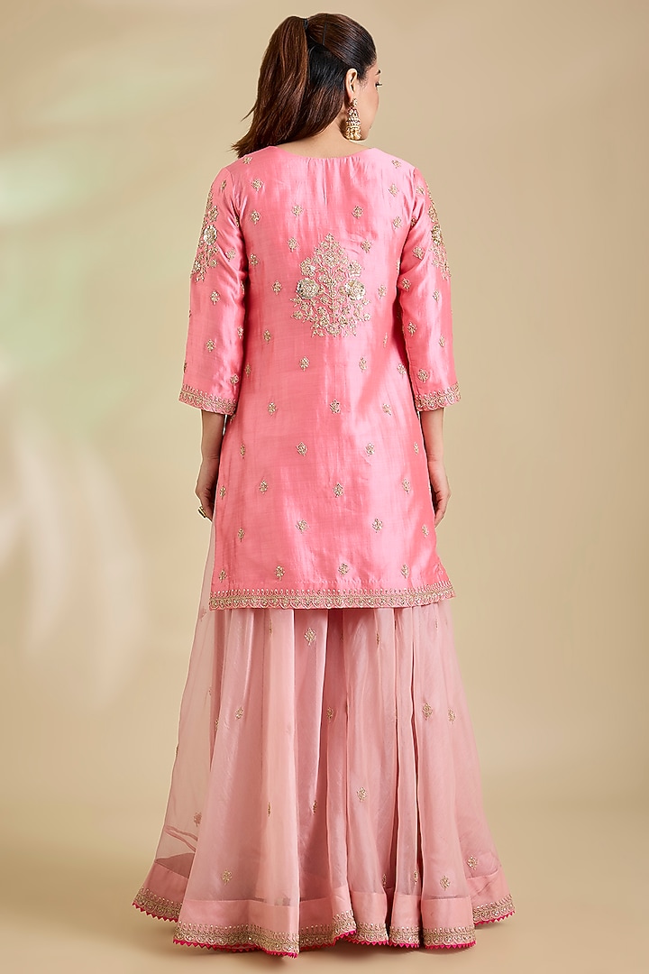 Raspberry Pink Spun Silk Marori Embroidered Wedding Sharara Set by SURBHI SHAH at Pernia's Pop Up Shop