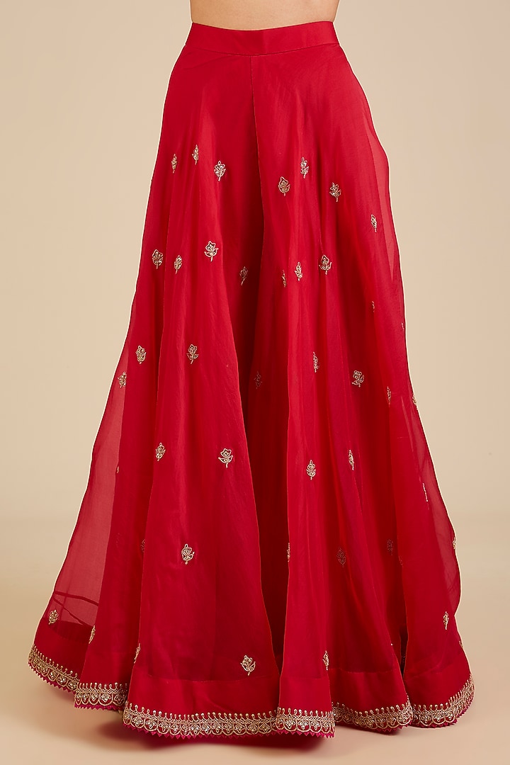 Desi Red Spun Silk Marori & Mukaish Embroidered Wedding Sharara Set by Surbhi Shah at Pernia's Pop Up Shop