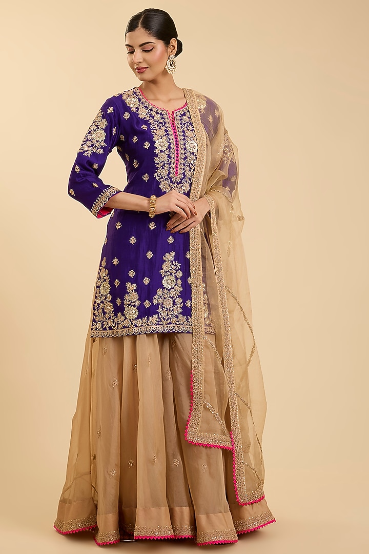 Beige Organza Wedding Sharara Set by Surbhi Shah at Pernia's Pop Up Shop