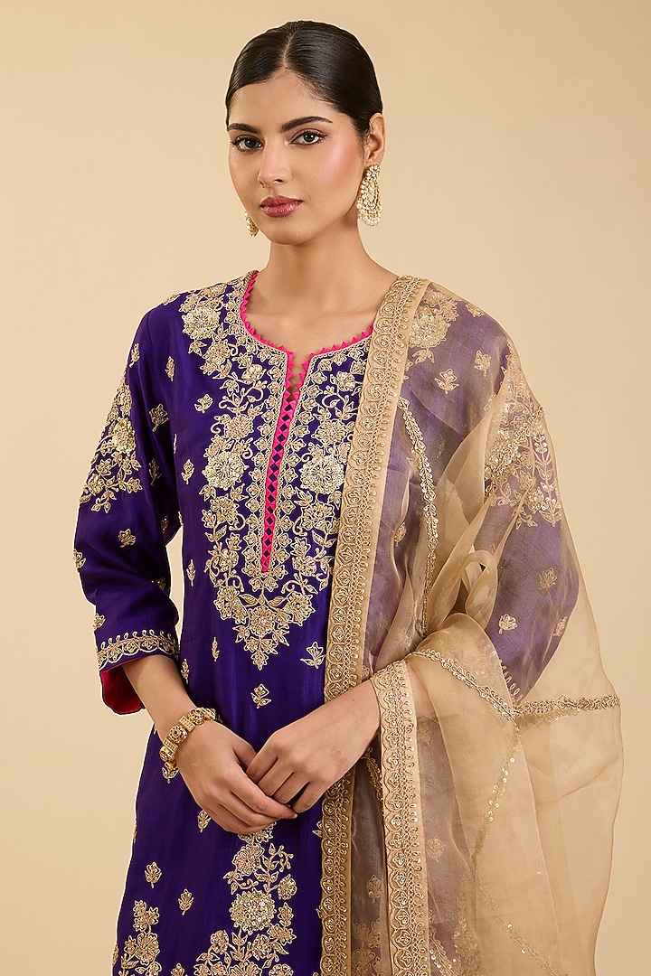 Beige Organza Wedding Sharara Set by Surbhi Shah at Pernia's Pop Up Shop