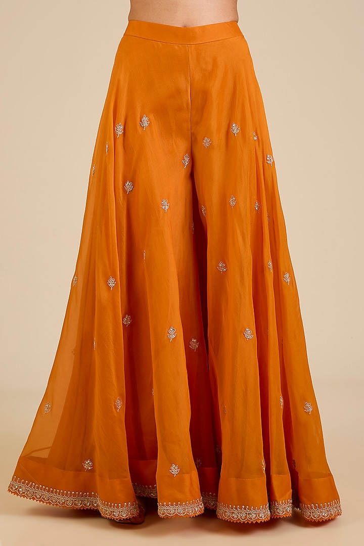 Mango Yellow & Orange Spun Silk Marori & Mukaish Embroidered Wedding Sharara Set by Surbhi Shah at Pernia's Pop Up Shop