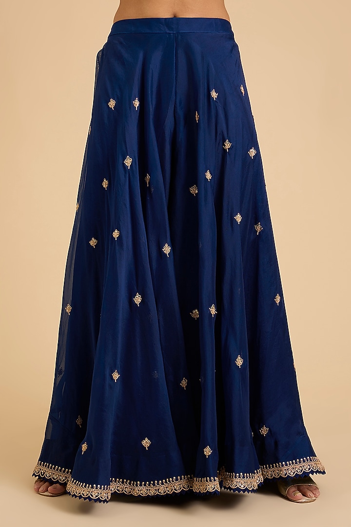 Navy Blue Spun Silk Marori Work Wedding Sharara Set by SURBHI SHAH at Pernia's Pop Up Shop
