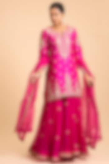 Rani Pink Organza Wedding Sharara Set by Surbhi Shah at Pernia's Pop Up Shop