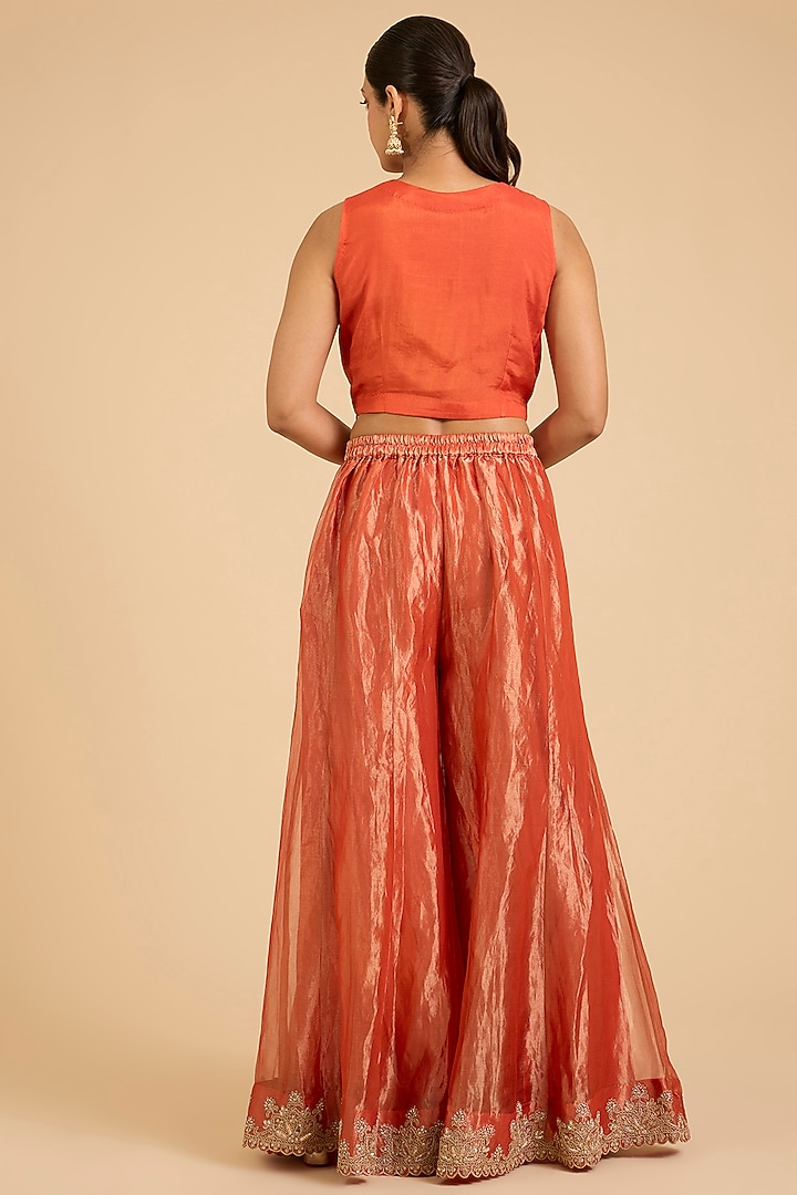 Orange Tissue Mukaish Work Jacket Set by SURBHI SHAH at Pernia's Pop Up Shop