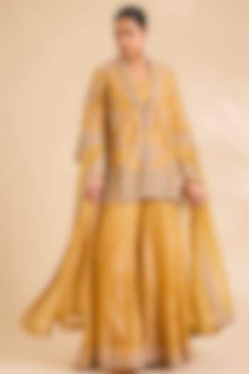 Mango Yellow Tissue Marori Work Bridal Sharara Set by SURBHI SHAH at Pernia's Pop Up Shop