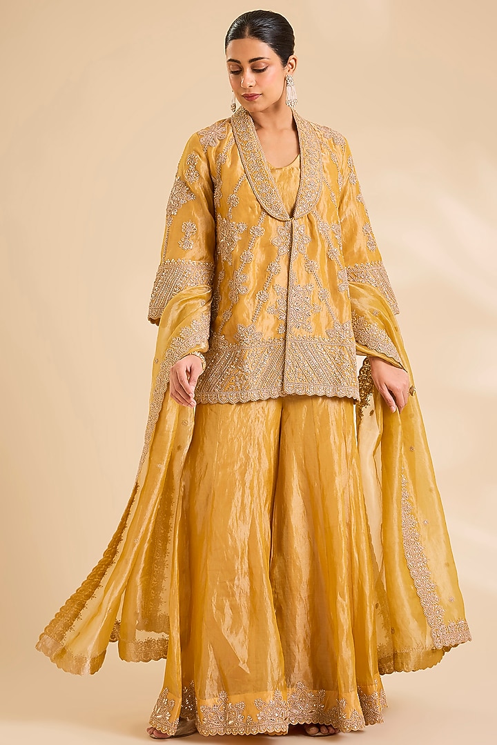 Mango Yellow Tissue Marori Work Bridal Sharara Set by SURBHI SHAH at Pernia's Pop Up Shop