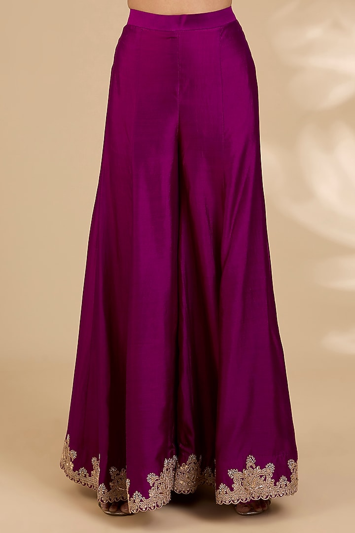 Berry Magenta Spun Silk Marori Work Bridal Sharara Set by SURBHI SHAH at Pernia's Pop Up Shop