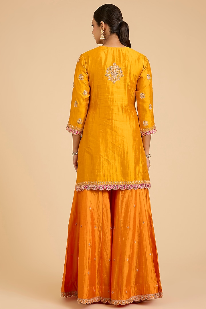 Orange Spun Silk Wedding Sharara Set by SURBHI SHAH at Pernia's Pop Up Shop