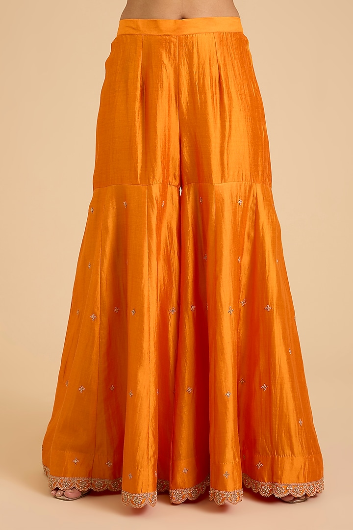 Orange Spun Silk Wedding Sharara Set by SURBHI SHAH at Pernia's Pop Up Shop