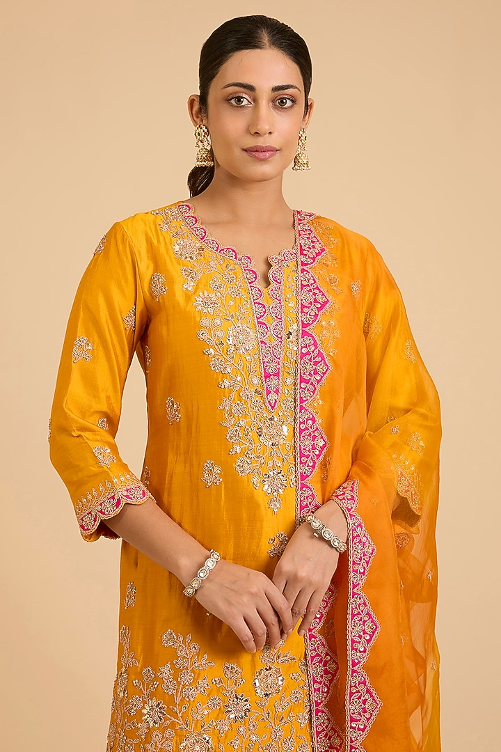 Orange Spun Silk Wedding Sharara Set by SURBHI SHAH at Pernia's Pop Up Shop