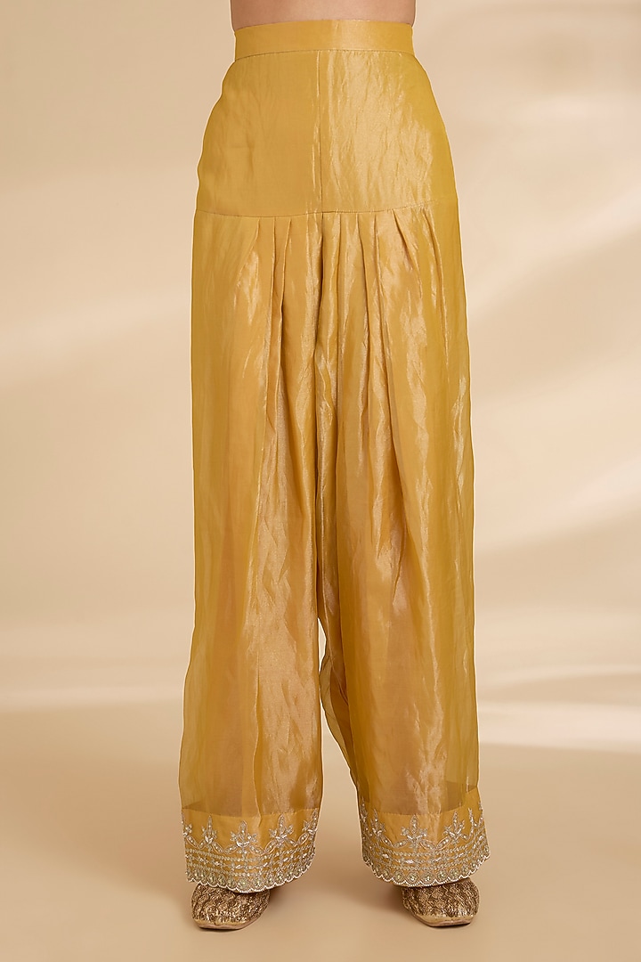 Pastel Mango Spun Silk Zardosi Work Kurta Set by Surbhi Shah at Pernia's Pop Up Shop