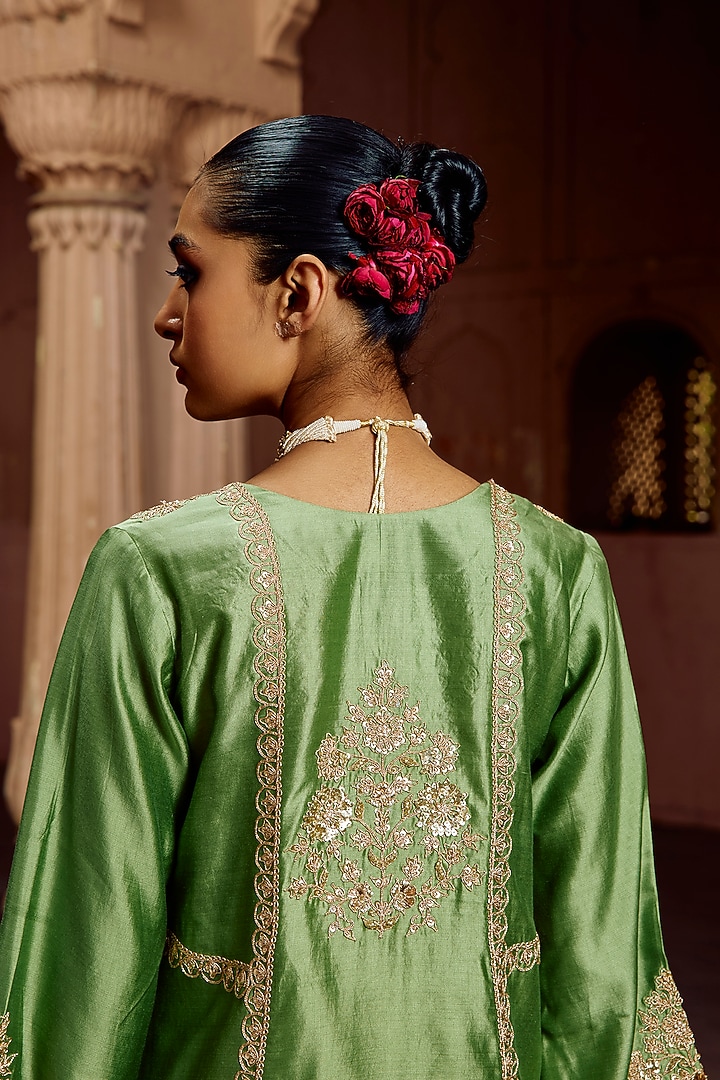 Strawberry Red Spun Silk Wedding Sharara Set by SURBHI SHAH at Pernia's Pop Up Shop