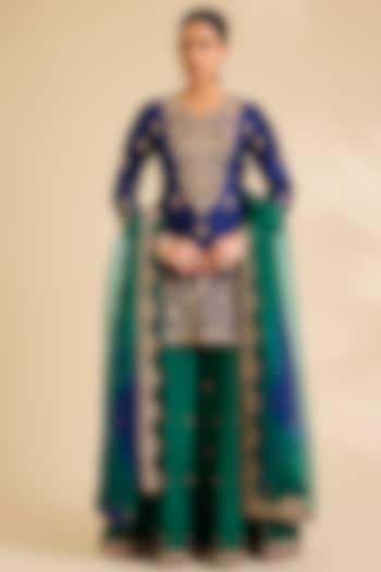 Emerald Green Spun Silk Marori Work Wedding Sharara Set by SURBHI SHAH at Pernia's Pop Up Shop