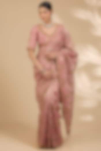 Rose Gold Tissue Marori Work Reception Saree Set by SURBHI SHAH at Pernia's Pop Up Shop