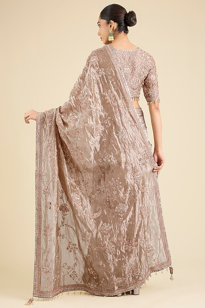 Grey Tissue Reception Saree Set by SURBHI SHAH at Pernia's Pop Up Shop