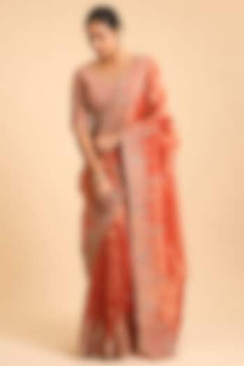Orange Tissue Sequins Embroidered Reception Saree Set by Surbhi Shah at Pernia's Pop Up Shop