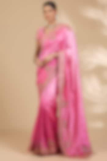 Blush Pink Kora Silk Marori Work Reception Saree Set by SURBHI SHAH at Pernia's Pop Up Shop