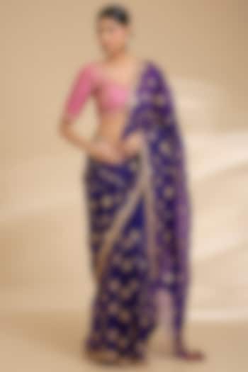 Purple Organza Gota Patti Work Reception Saree Set by Surbhi Shah at Pernia's Pop Up Shop