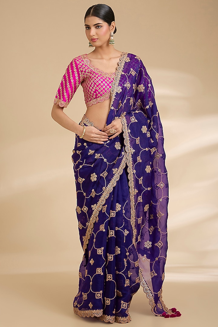 Purple Organza Gota Patti Work Reception Saree Set by Surbhi Shah at Pernia's Pop Up Shop