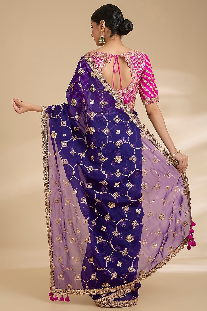 Purple Organza Gota Patti Work Reception Saree Set by Surbhi Shah at Pernia's Pop Up Shop