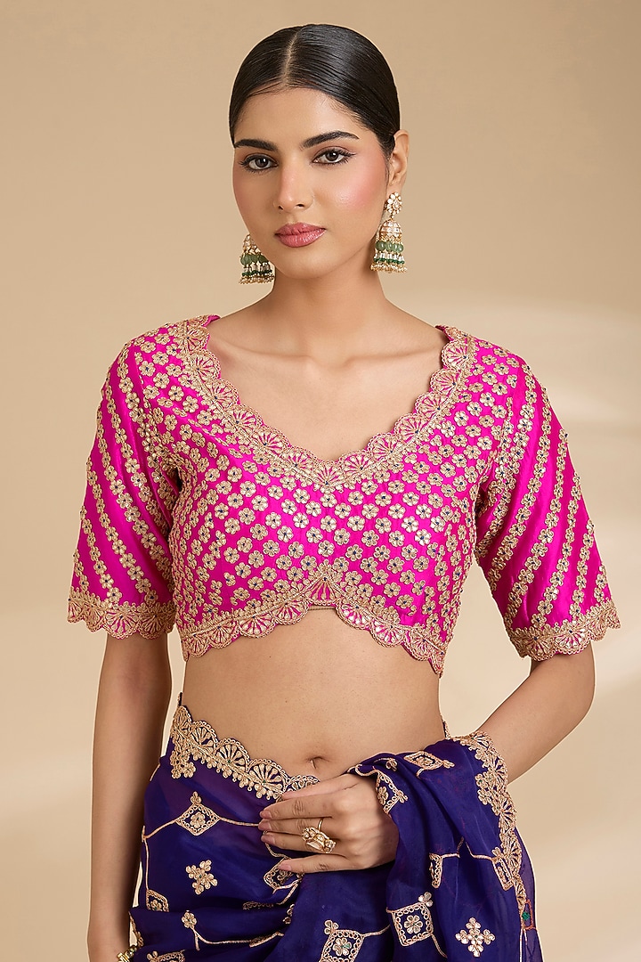Purple Organza Gota Patti Work Reception Saree Set by Surbhi Shah at Pernia's Pop Up Shop