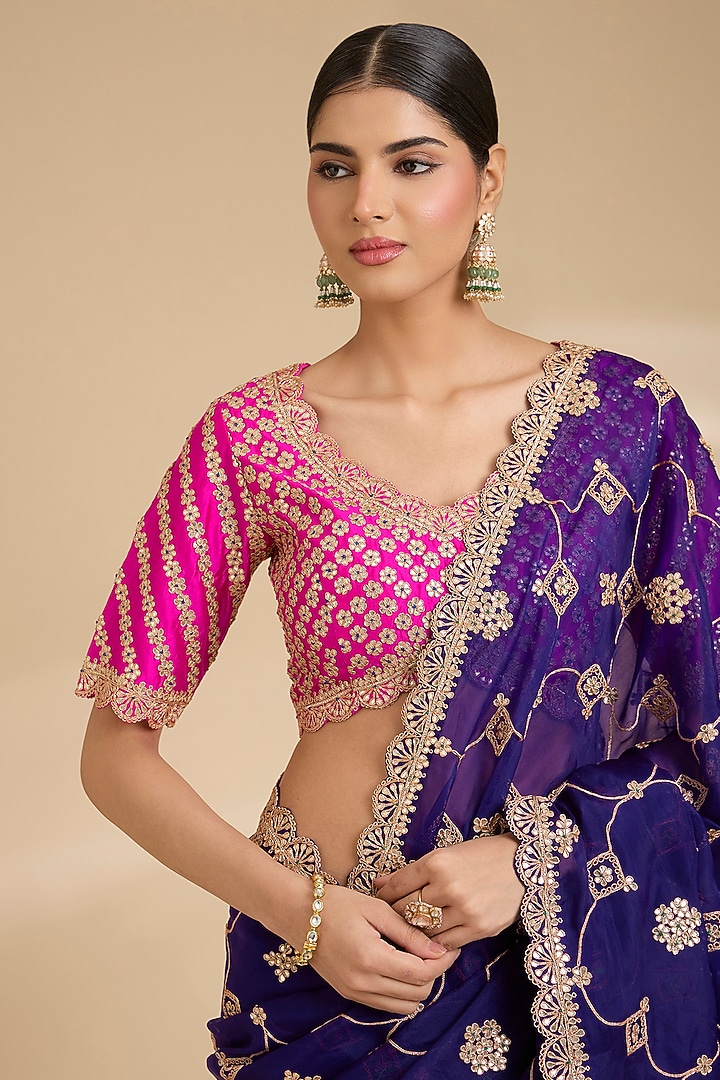 Purple Organza Gota Patti Work Reception Saree Set by Surbhi Shah at Pernia's Pop Up Shop