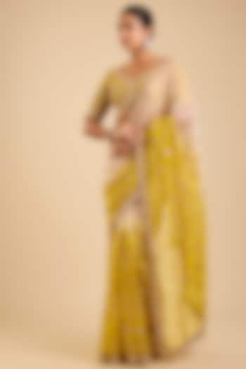 Ivory & Lime Ombre Organza Gota Patti Reception Saree Set by SURBHI SHAH at Pernia's Pop Up Shop