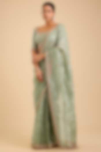 Mint Green Tissue Gota Patti Reception Saree Set by SURBHI SHAH at Pernia's Pop Up Shop