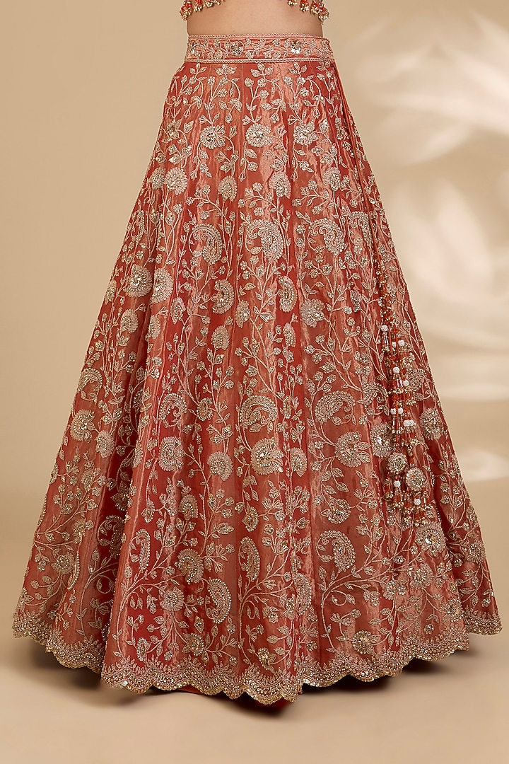 Orange Tissue Marori & Mukaish Work Bridal Lehenga Set by SURBHI SHAH at Pernia's Pop Up Shop