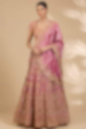 Pink Tissue Marori & Mukaish Work Bridal Lehenga Set by SURBHI SHAH at Pernia's Pop Up Shop