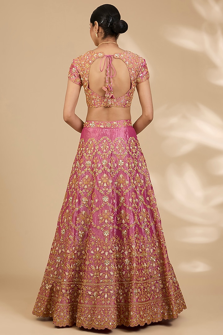 Pink Tissue Marori & Mukaish Work Bridal Lehenga Set by SURBHI SHAH at Pernia's Pop Up Shop