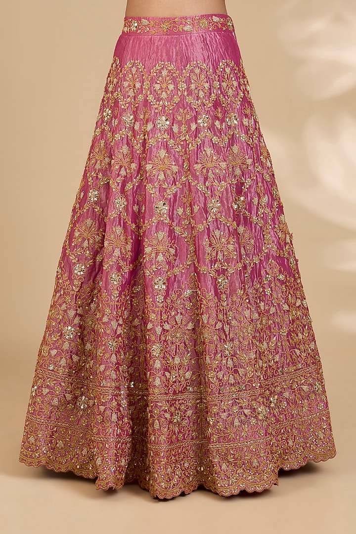 Pink Tissue Marori & Mukaish Work Bridal Lehenga Set by SURBHI SHAH at Pernia's Pop Up Shop