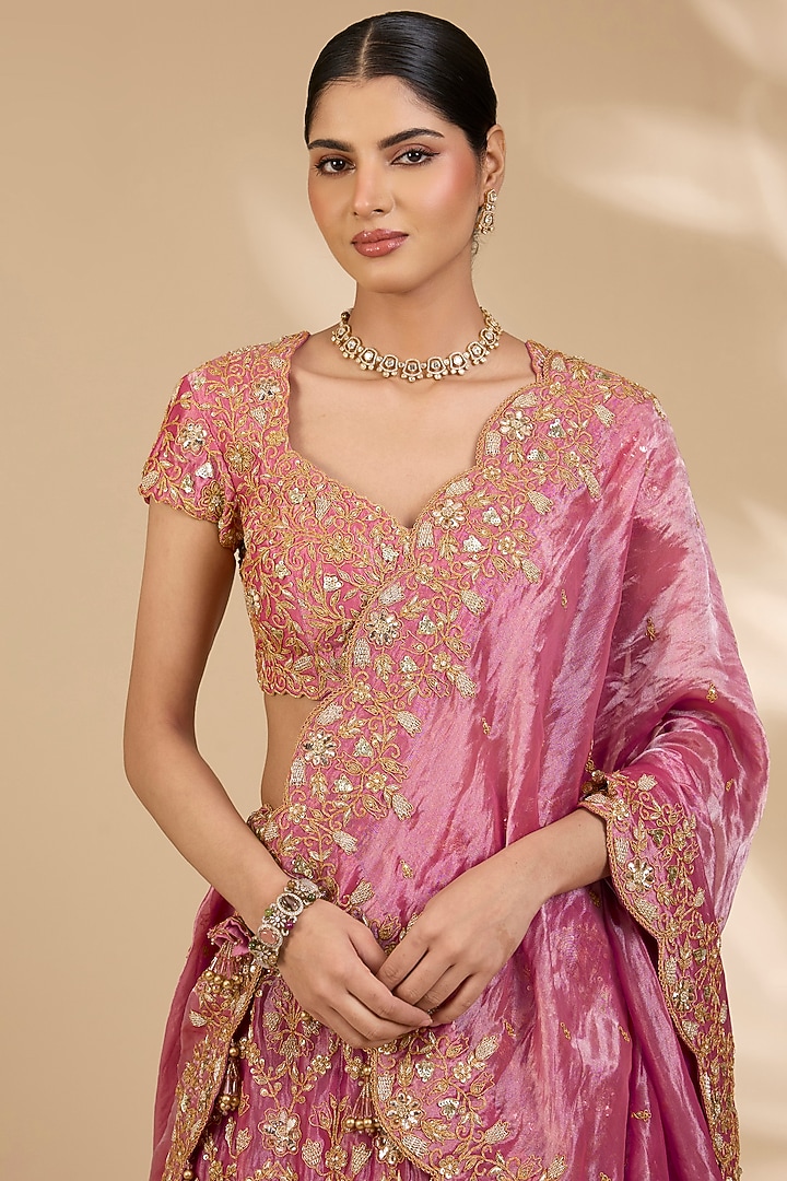 Pink Tissue Marori & Mukaish Work Bridal Lehenga Set by SURBHI SHAH at Pernia's Pop Up Shop